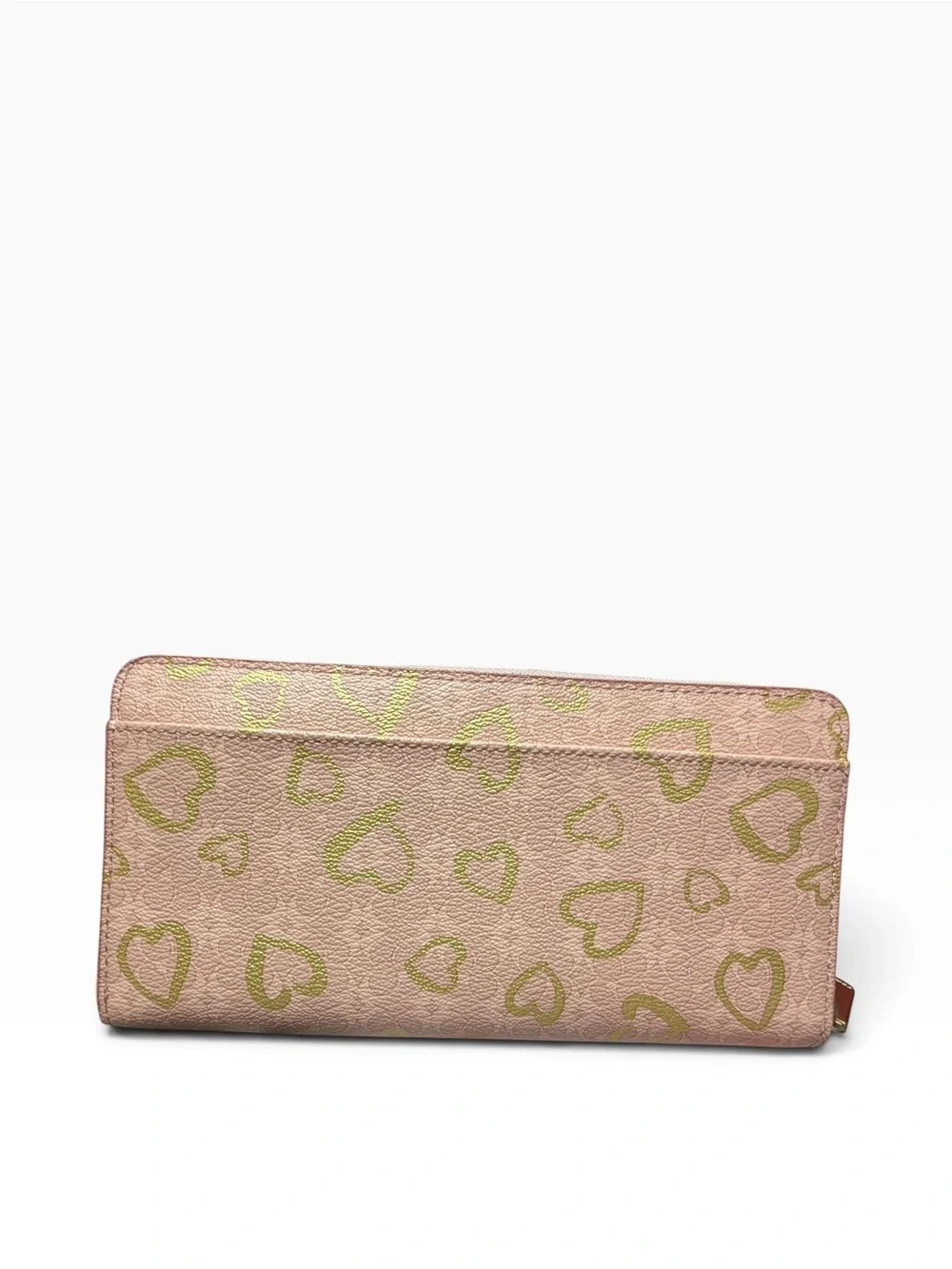 Coach Blush Pink Gold Heart Print Zip Around Continental Wallet